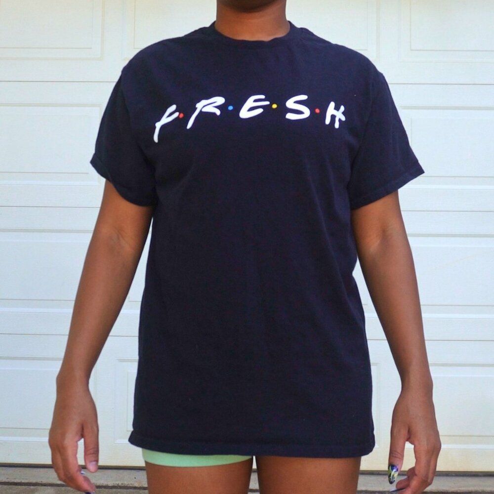 Fashion Nova F.R.E.S.H Friends Parody Graphic Tee Black Short Sleeve M